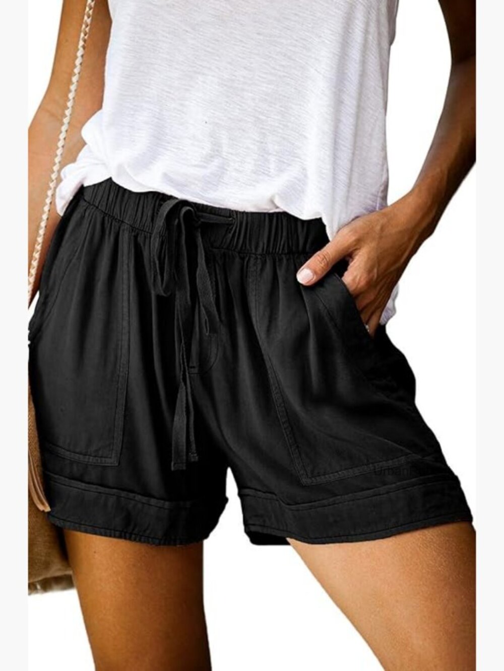 Womens Elastic Waist Pocketed Casual Shorts Summer